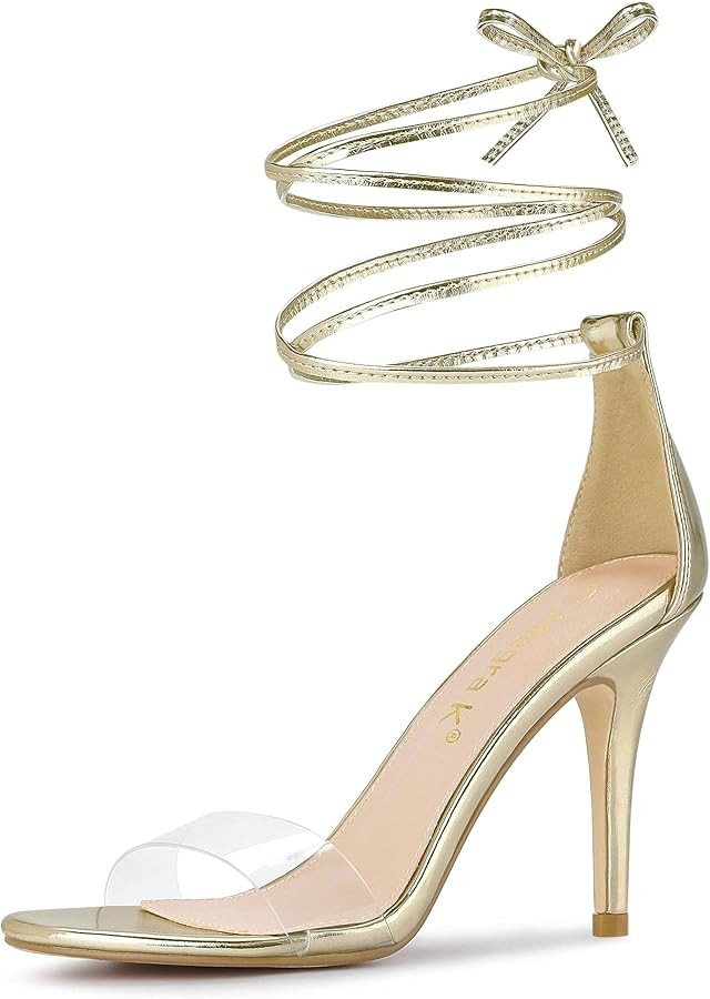 Allegra K Women's Clear Strap Stiletto Heel Lace Up Heels Sandals | Amazon (US)