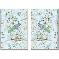 French Blue Chinoiserie Watercolor Print Set No. 2, Bird & Botanical Set, Preppy Art, Prints | Etsy (US)