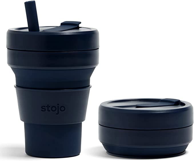 Stojo Collapsible Travel Cup With Straw – Denim Blue, 16oz / 470ml - Reusable To-Go Pocket Size... | Amazon (US)