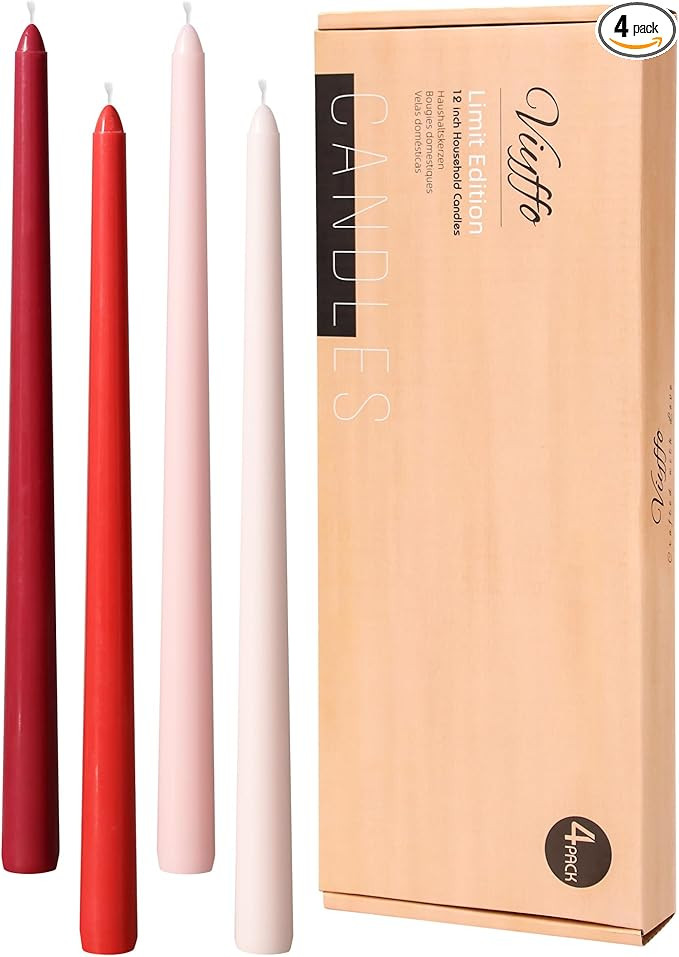 Viyffo 12 Inch Red Taper Candles Set of 4 Unscented Smokeless Long Tall Tapered Candles for Candl... | Amazon (US)