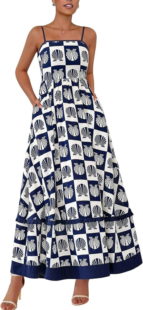 PRETTYGARDEN Summer Spaghetti Strap Dresses for Women Flowy Smocked Sundresses Casual Boho Sleeve... | Amazon (US)