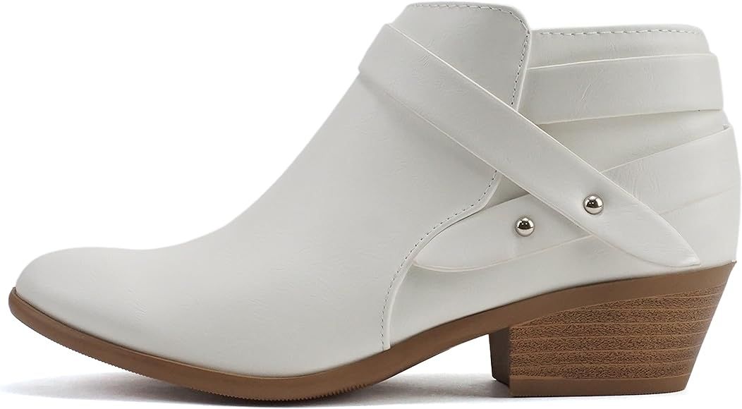 Soda SWEETEN Women's Fashion Closed Toe Multi Strap Ankle Bootie Block Heel | Amazon (US)