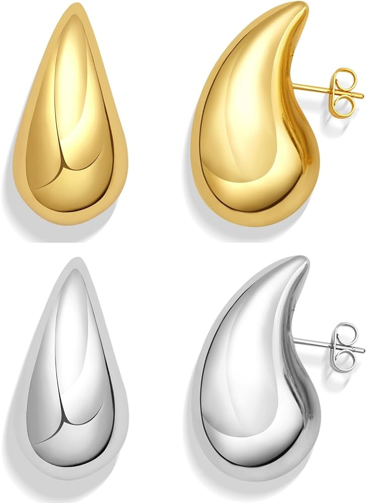 Chunky Gold Hoop Earrings - Trendy Teardrop Earring for Women, Lightweight and Comfortable, Perfe... | Amazon (US)
