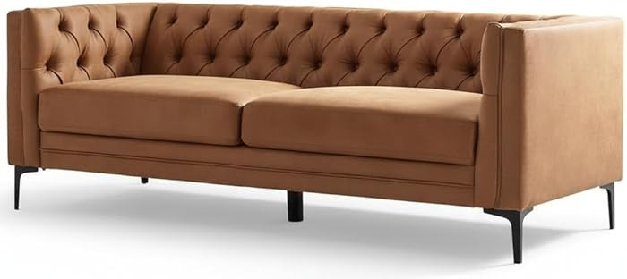 HULALA HOME 84" W Faux Leather Sofa Couch with Metal Legs, Button-Tufted 3-Seater Sofa, Mid Centu... | Amazon (US)