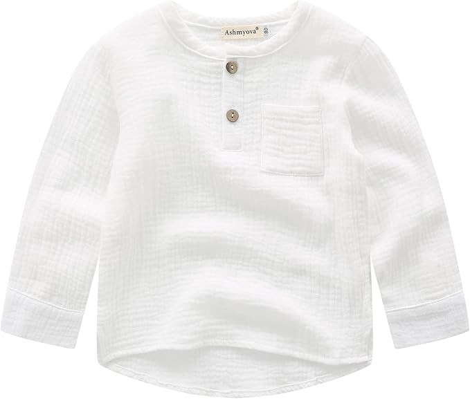 Ashmyova Boys Cotton Linen Shirt Toddler Boys Button Up Pocket Long Sleeve Blouse Dress Shirts Fa... | Amazon (US)