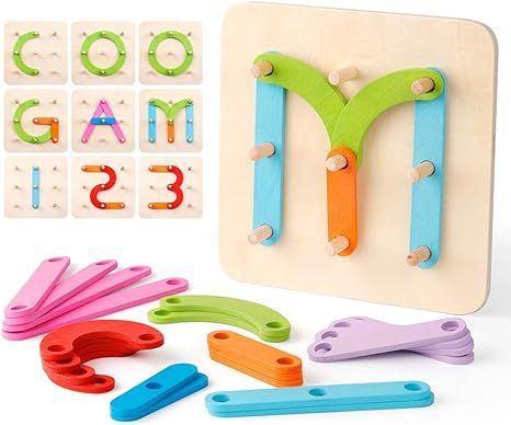 Coogam Wooden Letter Number Construction Puzzle Educational Stacking Blocks Toy Set Shape Color S... | Amazon (US)