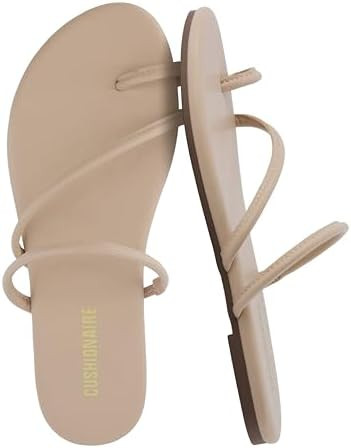 Amazon.com | CUSHIONAIRE Resort Strappy Sandals for Women, Vegan Leather Memory Foam Flat Women's... | Amazon (US)