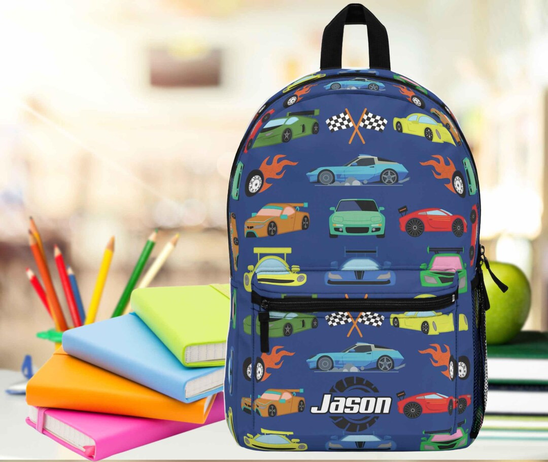 Car Backpack: Personalized Racecar BookBag, Knapsack for kids | Etsy (US)