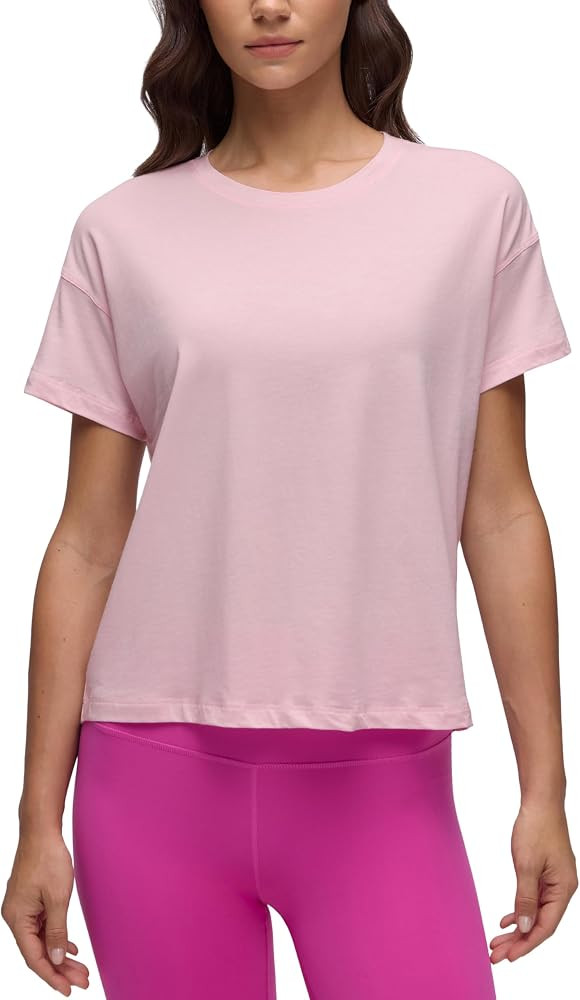 CRZ YOGA Pima Cotton Relaxed T-Shirts for Women - Workout Athletic Gym Casual Short Sleeve Shirts Basic Crewneck Hip Tops | Amazon (US)