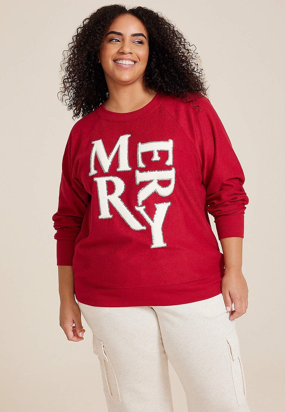 Plus Size Merry Chenille Sequin Embroidered Relaxed Fit Pullover | Maurices