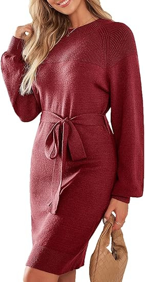 Dokotoo Womens 2025 Fall Sweater Dress Crewneck Long Sleeve Empire Waist Ribbed Knit Mini Dress w... | Amazon (US)
