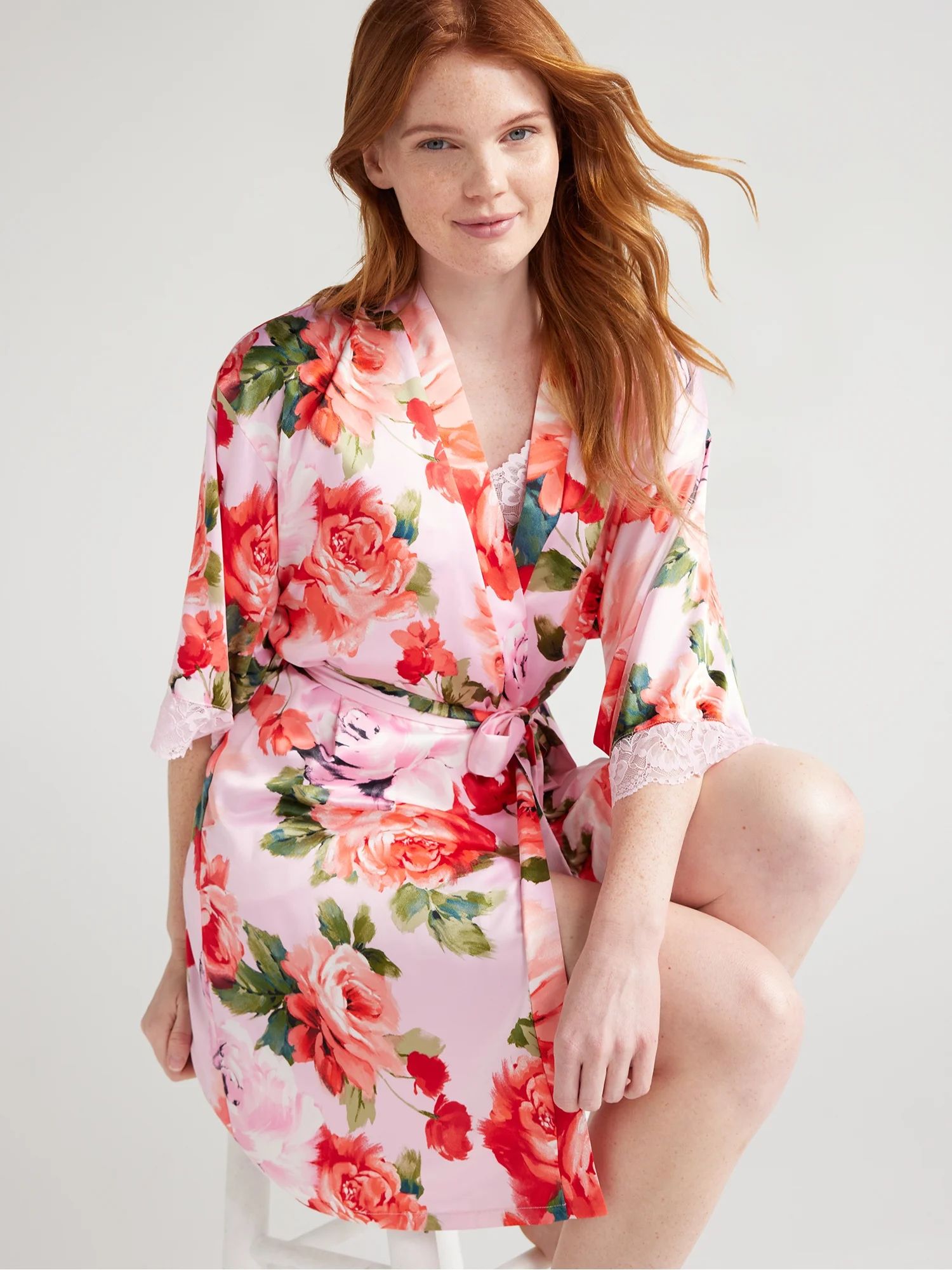 Joyspun Women’s Lace Trim Satin Robe, Sizes S to 3X | Walmart (US)
