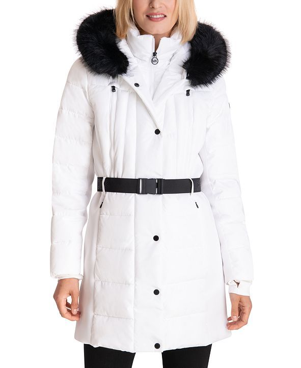 Belted Faux-Fur-Trim Hooded Puffer Coat | Macys (US)