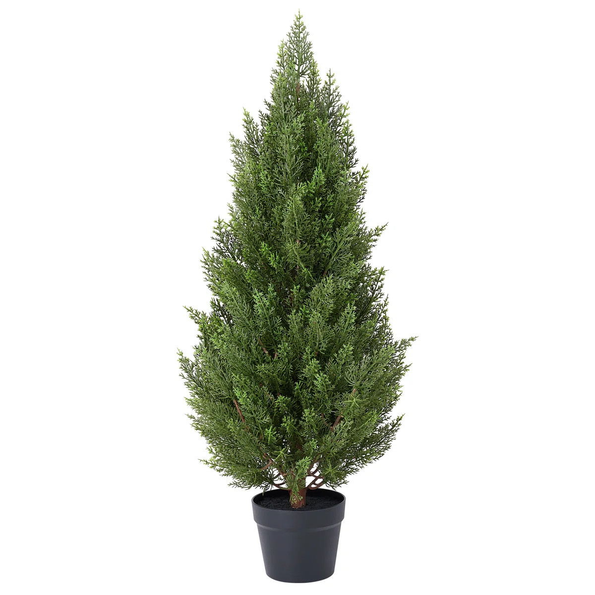 3ft Artificial Cedar Tree With Natural Wood Trunk, UV Resistant Outdoor Faux Cedar Tree In Pot, F... | Wayfair North America