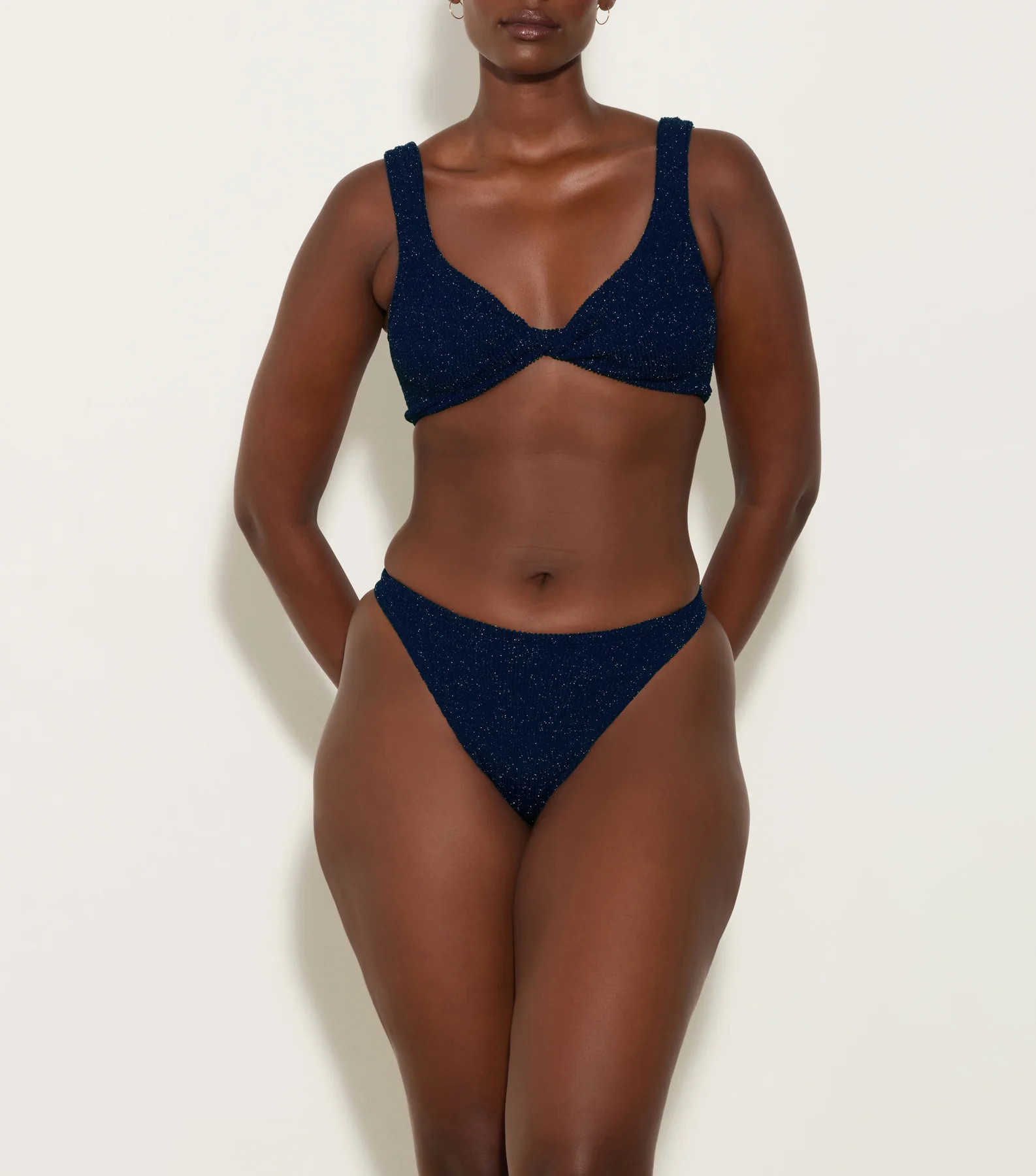 Juno Lurex Bikini - Navy/Silver | HUNZA G