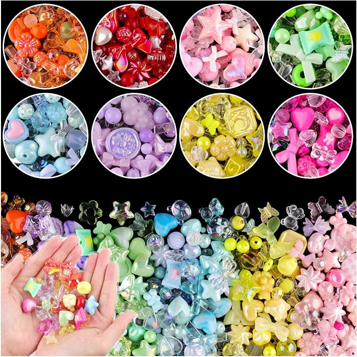 500-550PCS Assorted Acrylic Bead Charms,Cute Beads for Bracelet 8 Colors A | Amazon (US)