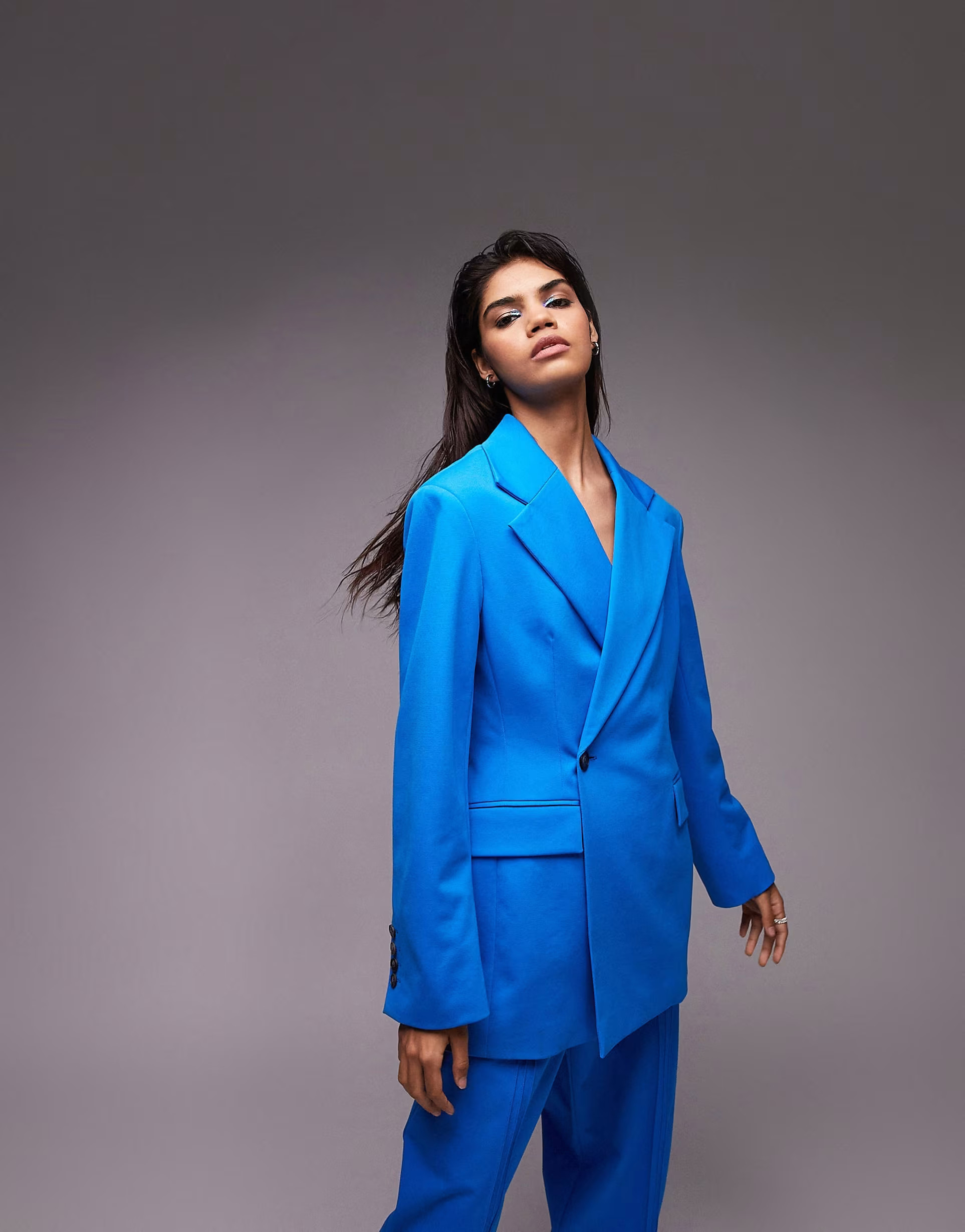 Topshop extreme shoulder waisted blazer in azure blue - part of a set | ASOS (Global)