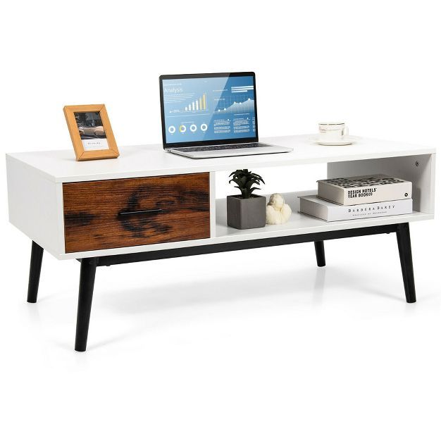 Costway Modern Coffee Table Wood Sofa Table w/ Open Storage Shelf & Drawer for Living Room | Target