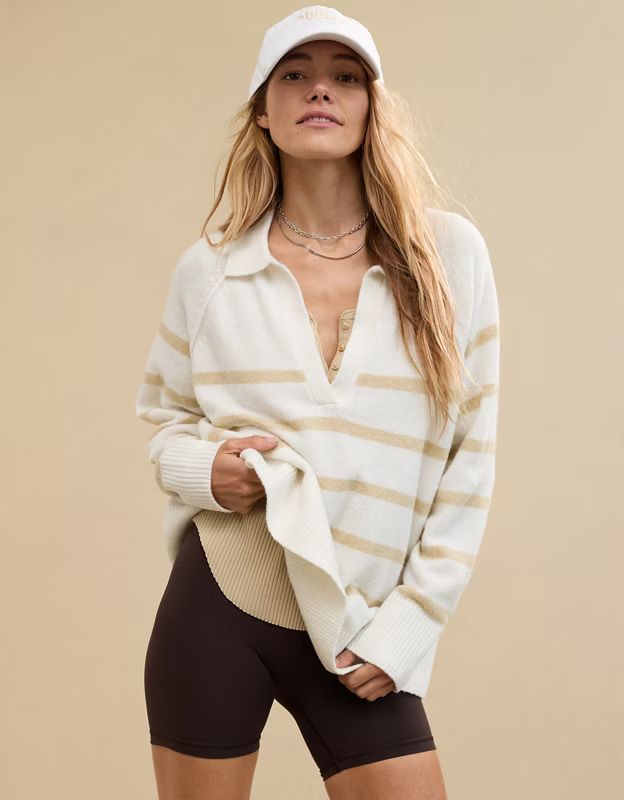 Aerie Unreal Polo Sweater | Aerie