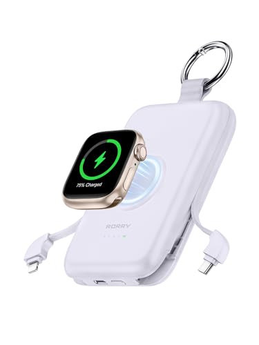 RORRY Portable Charger, 10000mAh PD 20W Fast Charging Portable Charger Power Bank with Built in Cables, Travel Battery Pack for iPhone 17/16/15/14/13/12 and Apple Watch Ultra/11/10/9/8/7/6/5, Purple | Amazon (US)