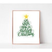 We Wish You A Merry Christmas Sign, Wall Art, Tree Printable, Art Print, Calligraphy | Etsy (US)