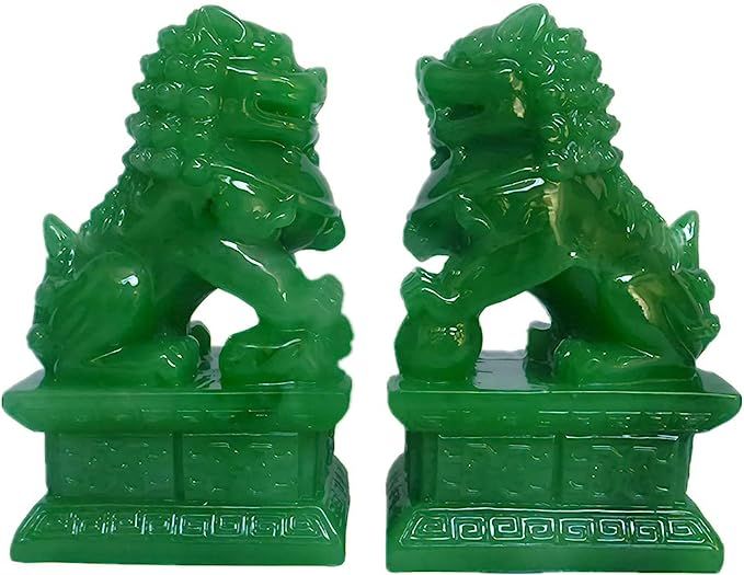 Feng Shui Porsperity Statues 2 PCS Fu Foo Dogs Pair of Green Guardian Lion Best Housewarming Cong... | Amazon (US)