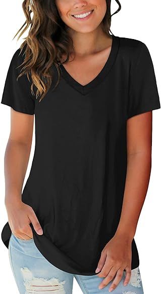 SAMPEEL Women's V Neck T Shirts Casual Short Sleeve Summer Basic Tops Tees | Amazon (US)