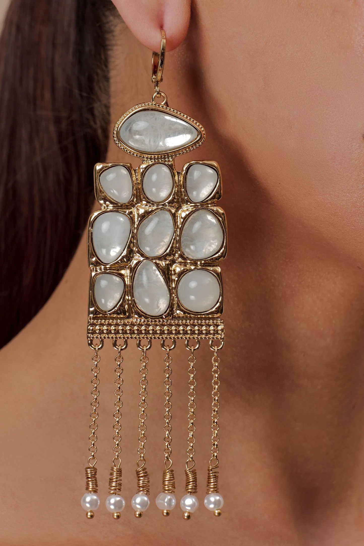 Horizontal Resin Drop Earrings - Gold | MESHKI US