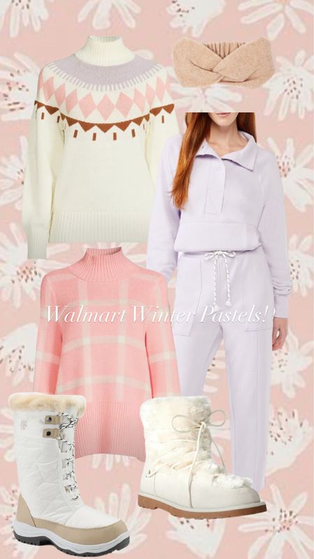 Walmart Winter Pastels! I’m usually a size medium in Free Assembly clothing! #walmartpartner #walmartfashion #walmart @walmartfashion @walmart #loungewear #boots #winterboots #sweaters #fairisle 
