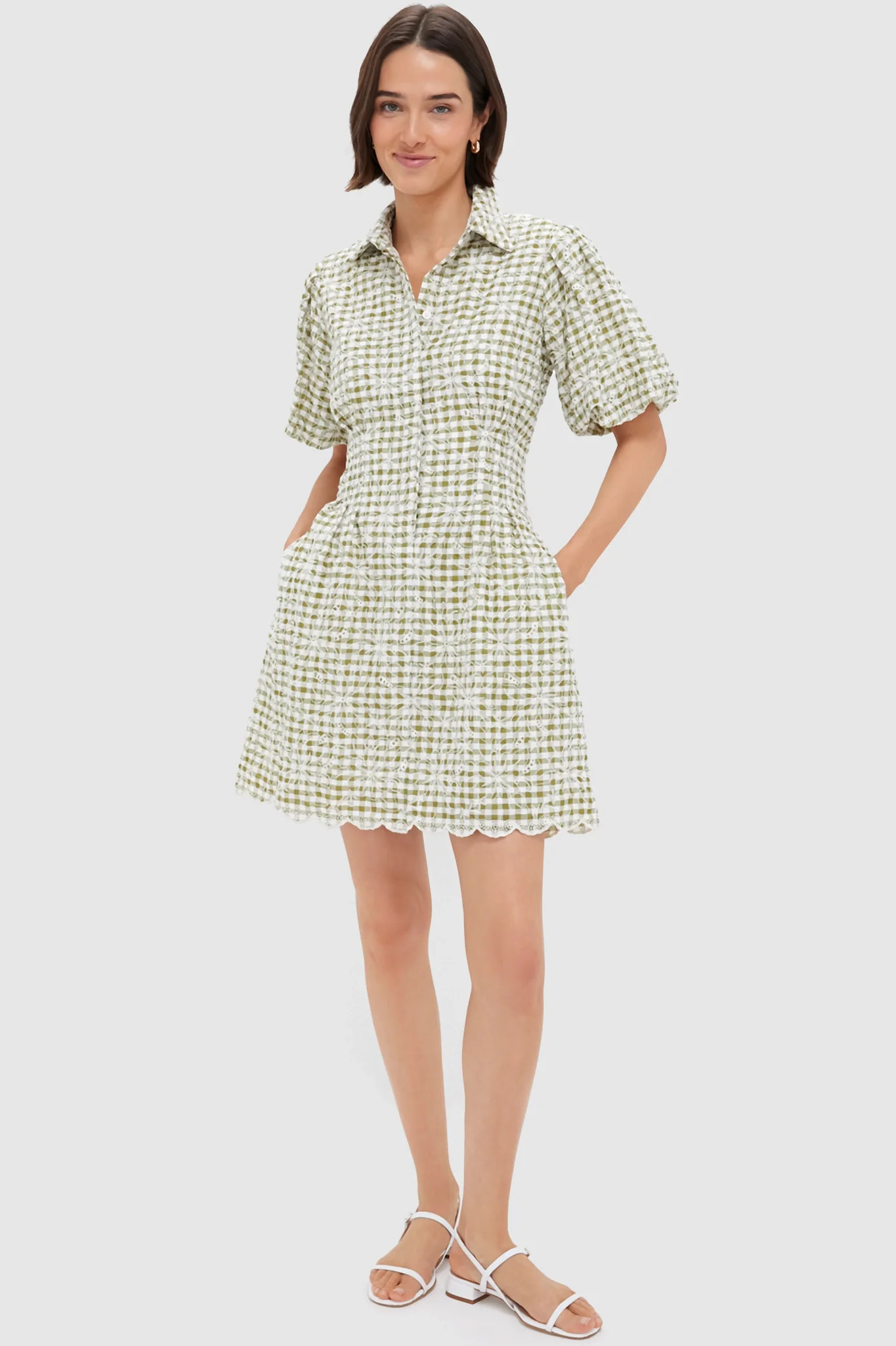 Embroidered Floral Green Gingham Mini Delaney Dress | Tuckernuck (US)