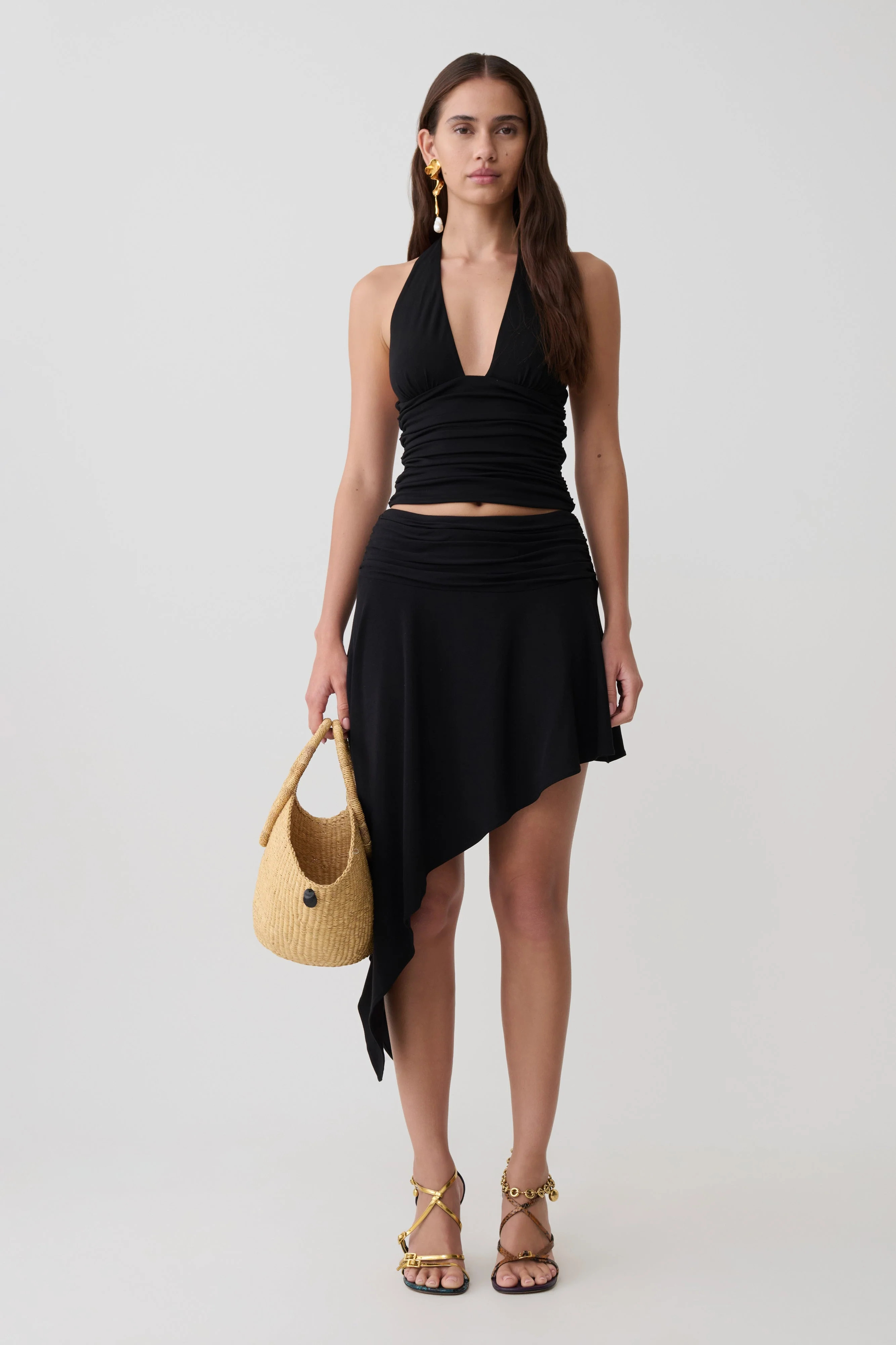 Talise Modal Hankie Midi Skirt - Black | MESHKI US