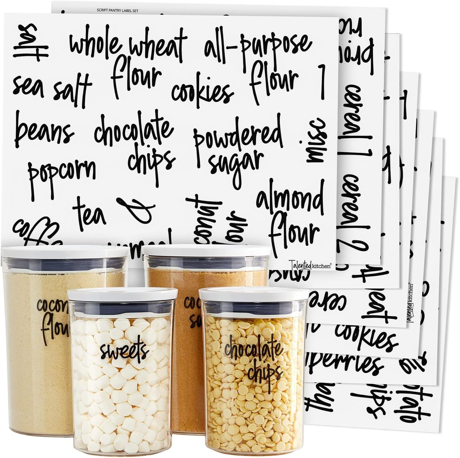 157 Kitchen Pantry Labels for Food Storage Containers, Preprinted Black Script on Clear Stickers ... | Amazon (US)