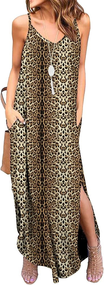 GRECERELLE Women's Summer Casual Loose Dress Beach Cover Up Long Cami Maxi Dresses with Pocket | Amazon (US)