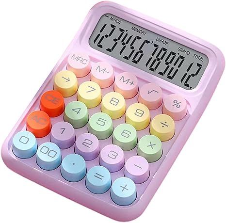 Mechanical Calculator-Colorful Candy-Colored Calculator Cute 12 Digit Large LCD Display Big Round... | Amazon (US)