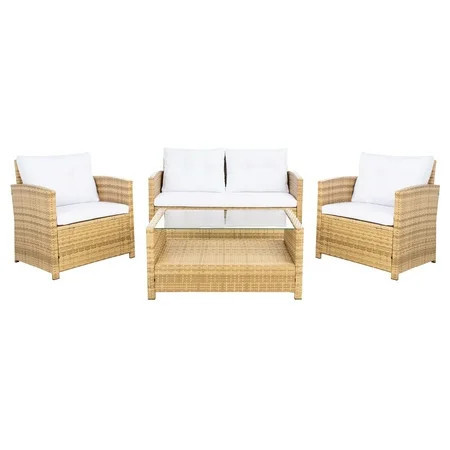 SAFAVIEH Vellor Outdoor Patio 4 Piece Conversation Set, Natural/White | Walmart (US)