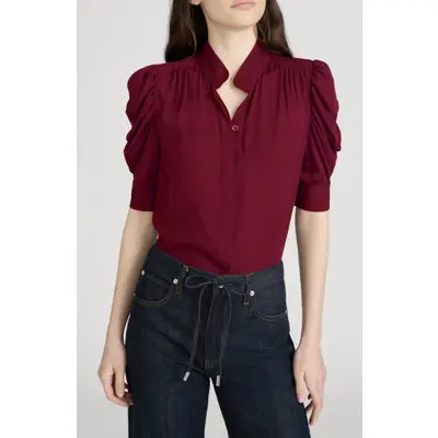 FRAME The Gillian Puff Sleeve Shirt in Garnet at Nordstrom, Size Small | Nordstrom