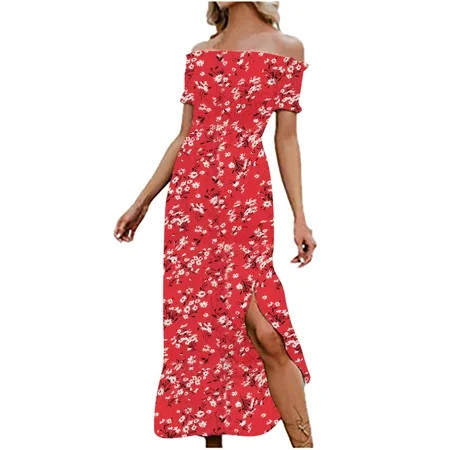 Women s off the Shoulder Midi Dress Sleeveless Loose Beach Dress Dresses Women Summer Women Summer D | Walmart (US)