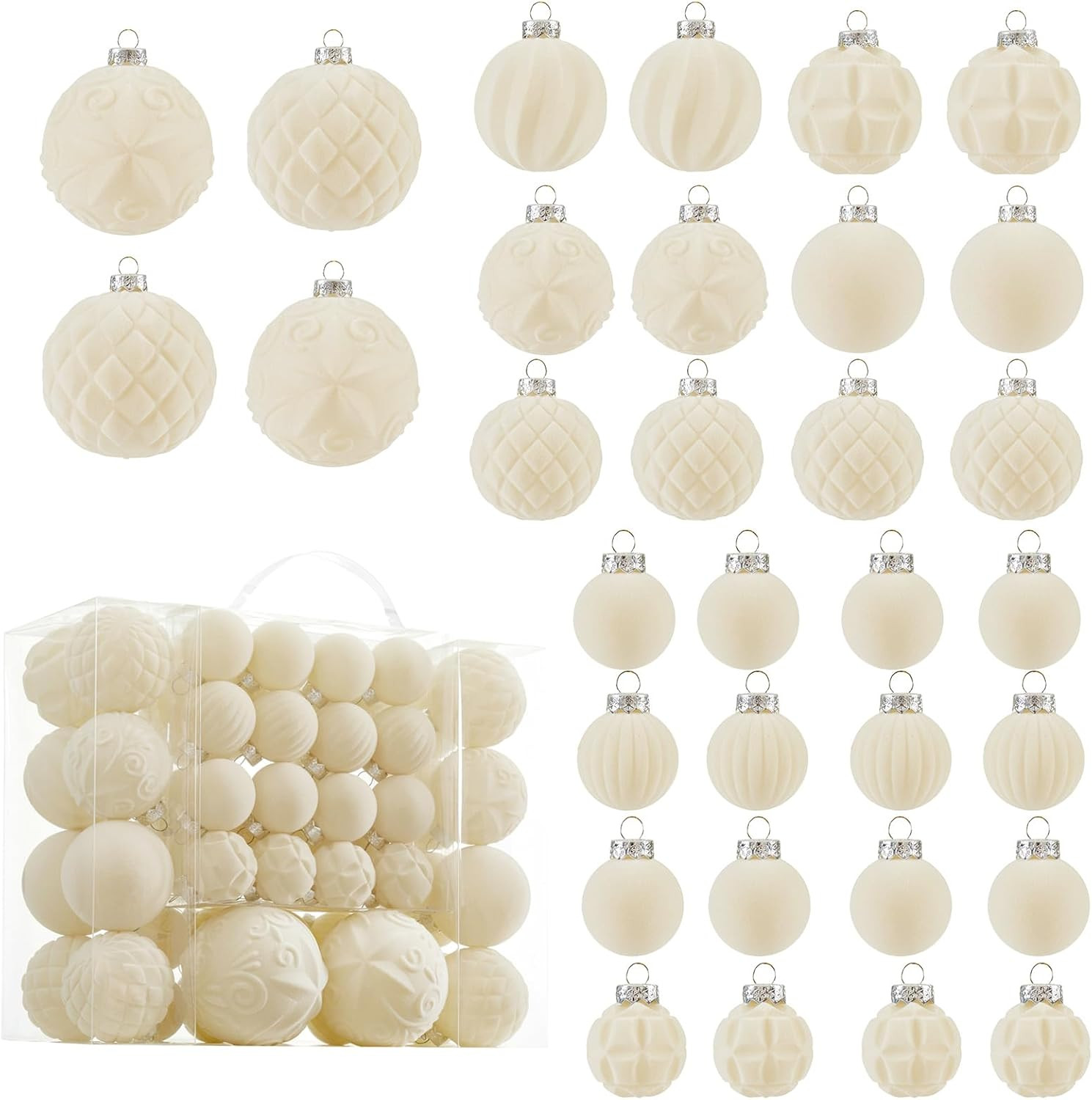 Velvet Christmas Ball Ornaments - 46pcs Flocked Christmas Tree Decorations Set Assorted Shatterpr... | Amazon (US)