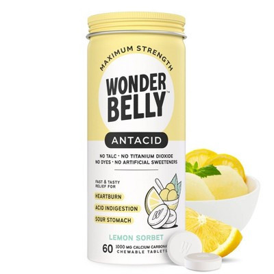 Wonderbelly Antacid 1000mg Chewable Tablet - Lemon Sorbet - 60ct | Target