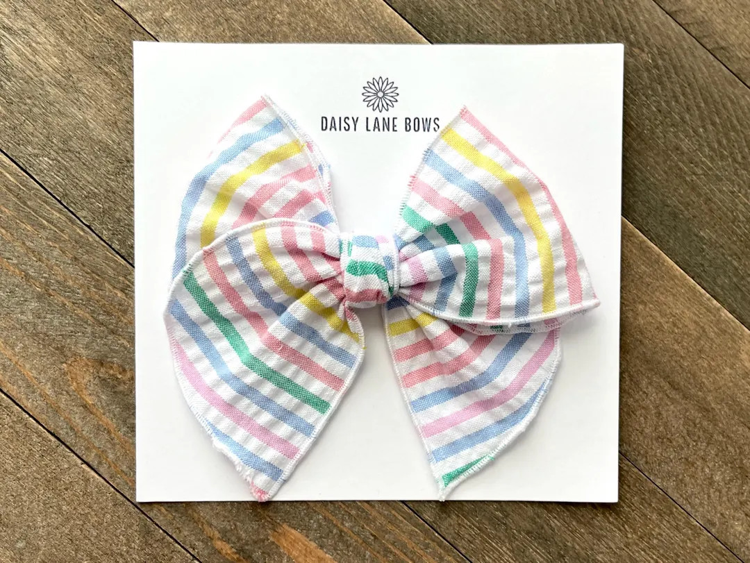 Pastel Rainbow Striped Bow in Various Styles - Seersucker Bow - Summer Bow - Multicolored Bow - S... | Etsy (US)