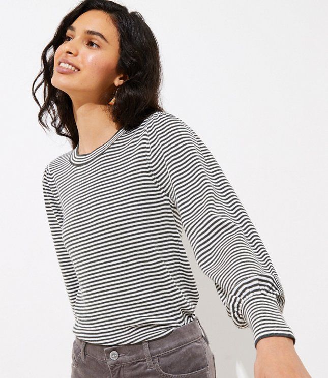 Striped Puff Sleeve Sweater | LOFT | LOFT