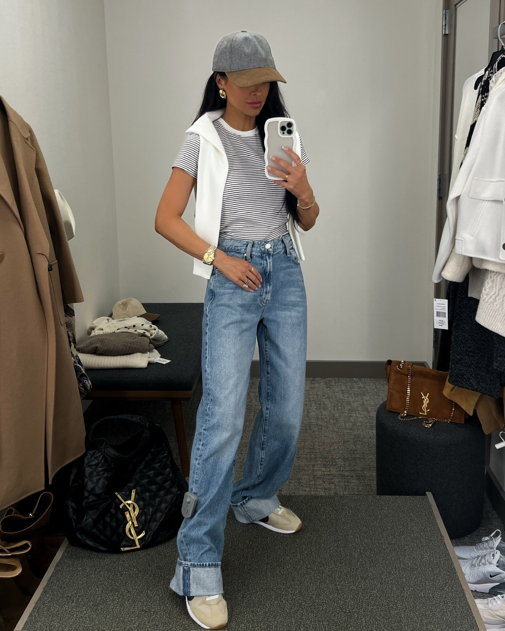 Nordstrom anniversary sale 2025
Fall outfit ideas 
Frame stripe tee wearing an XS
Mother cuffed  jeans - wearing a 24
Pistola white cardigan 
Nordstrom baseball cap
Nike sneakers run tts
#nordstrom #nsale 

#LTKSeasonal #LTKSaleAlert #LTKPetite