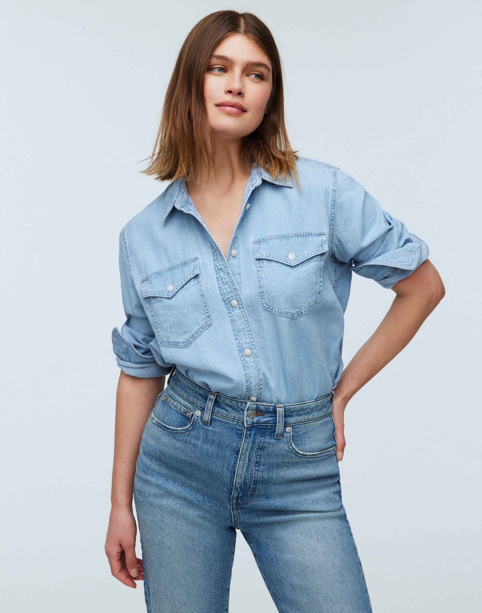 Denim Western Button-Up Shirt in Landrea Wash | Madewell