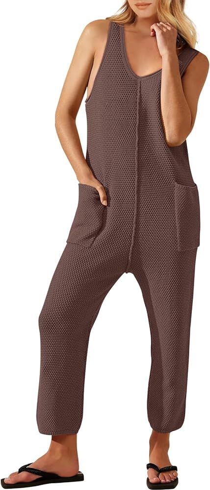 ANRABESS Womens Casual Sleeveless Knit Sweater Jumpsuits See Through Summer Cover Up One Piece Ou... | Amazon (US)
