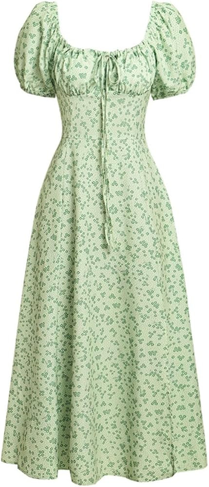 RIHOAS Womens Summer Dresses Square Neck Vintage Short Sleeve Midi Dress Casual Puff A Line Chiff... | Amazon (US)