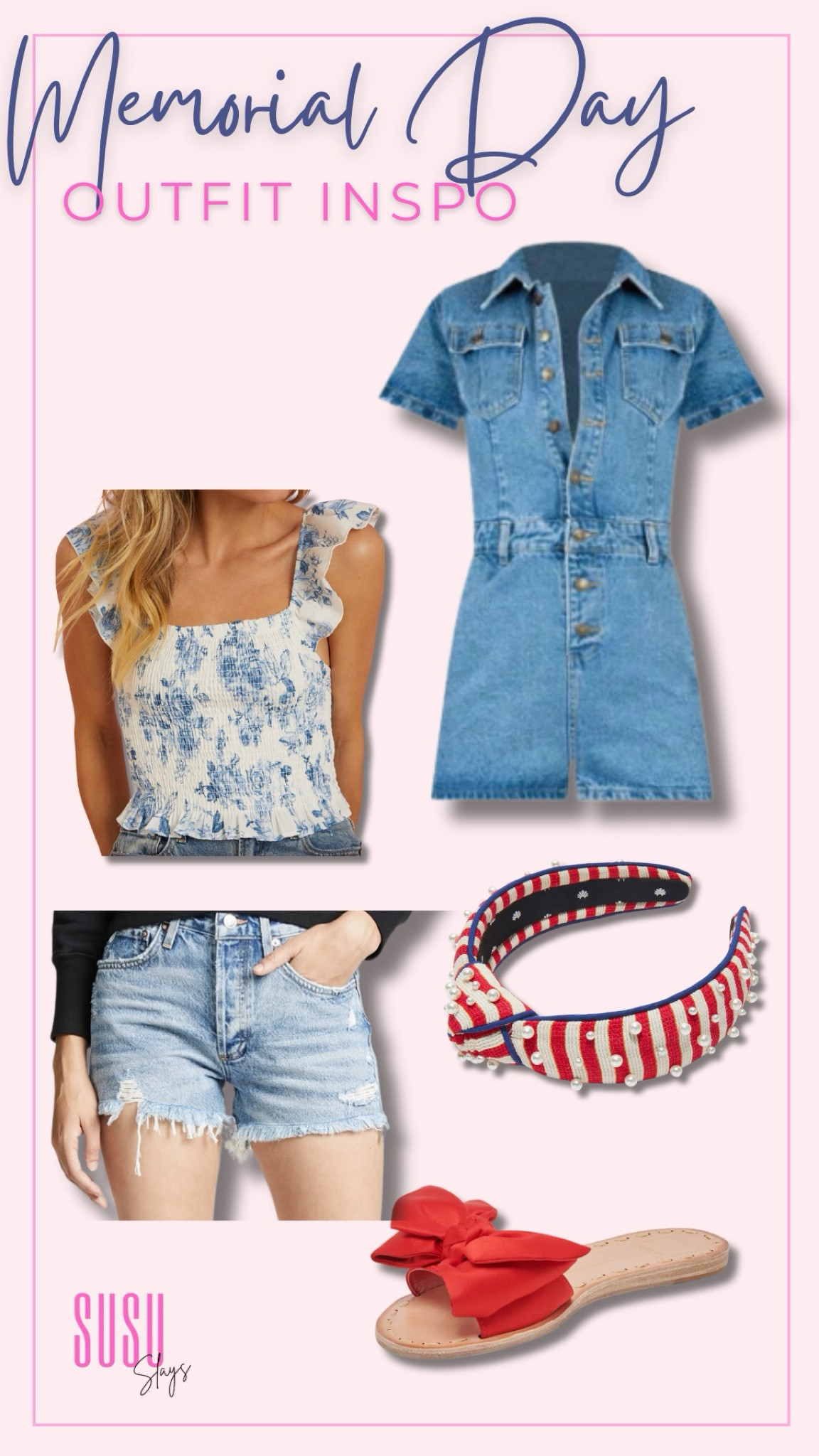 Memorial Day outfit inspo! Perfect for any festivities. Denim shorts, striped headband, denim romper, floral tank

#LTKSeasonal #LTKStyleTip