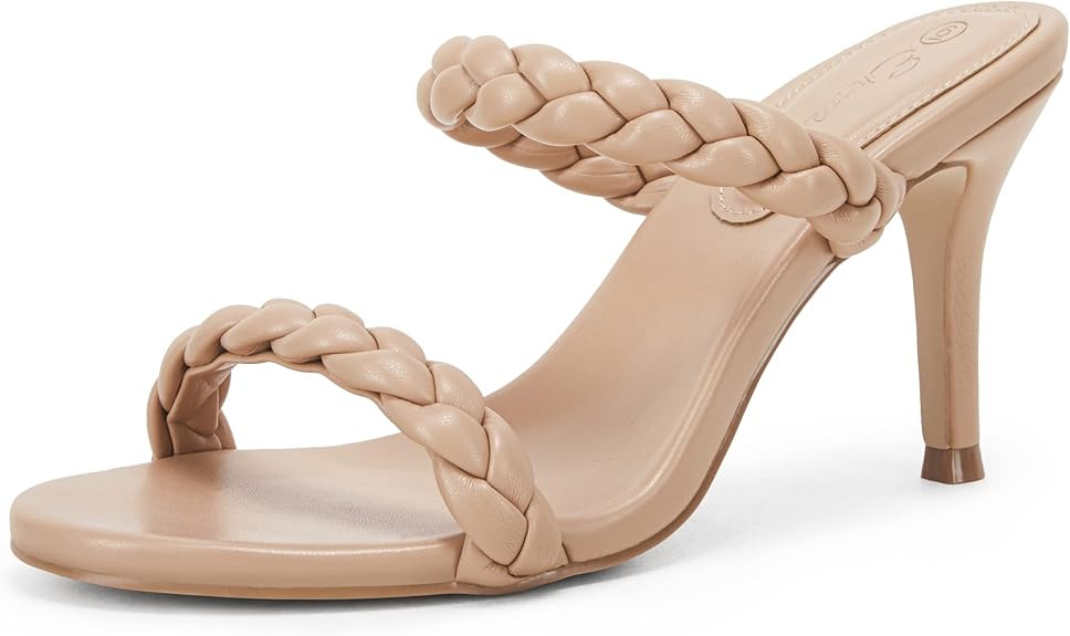 Womens Open Toe Braided Heeled Sandals Two Strap Stiletto High Heels Slide Mules Shoes | Amazon (US)