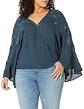 Lucky Brand Women's Size Plus Embroidered WRAP TOP, Dark Teal, 3X | Amazon (US)