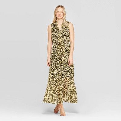 Women's Floral Print Sleeveless Collared A Line Dress - Who What Wear™ Yellow | Target