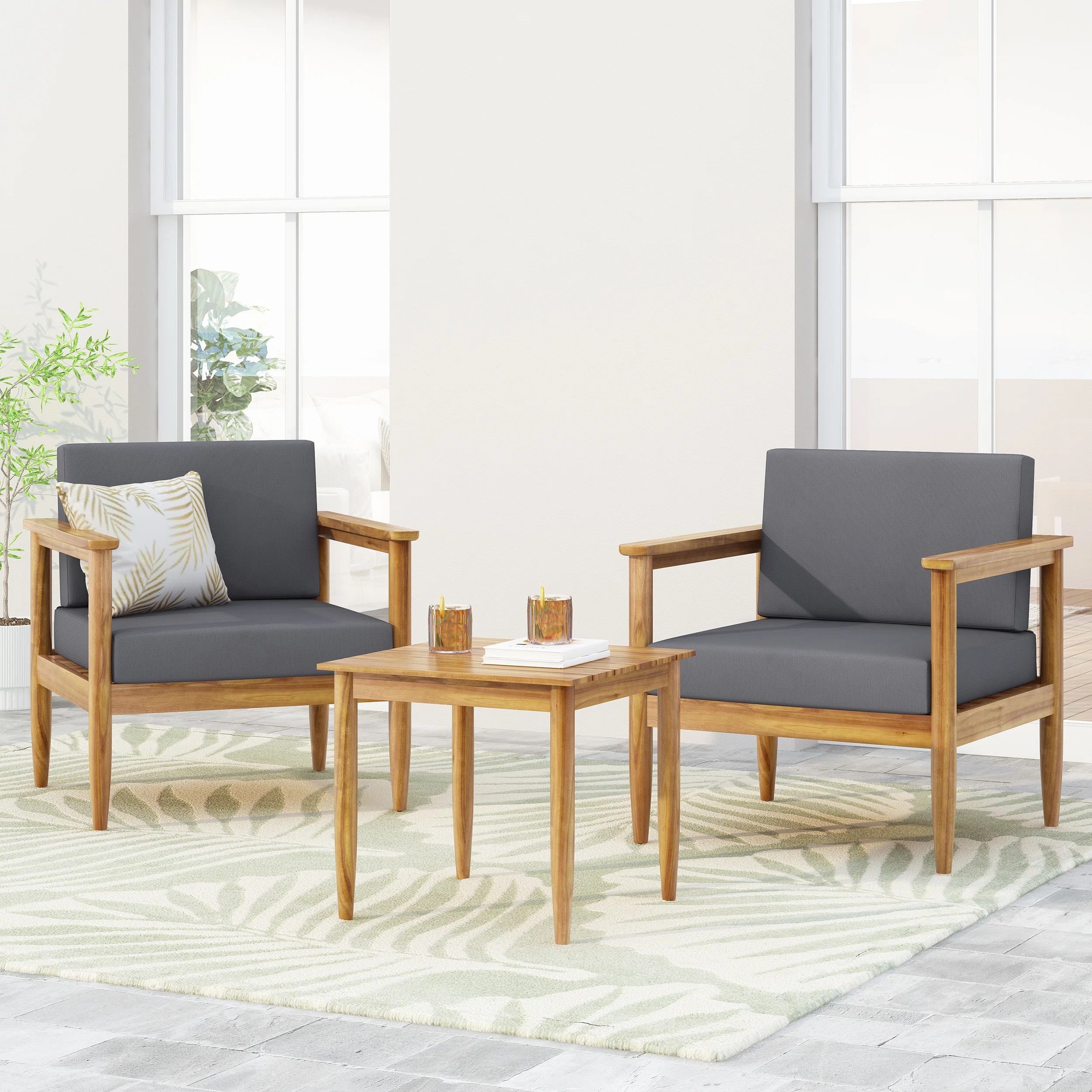 Corrigan Studio® Outdoor 3 Piece Seating Group with Cushions | Wayfair | Wayfair North America
